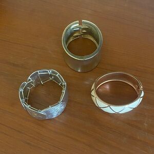 Silver, Gold, and White Bracelet Trio